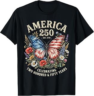America 250 Years 1776 Patriotic Floral Butterfly T-Shirt