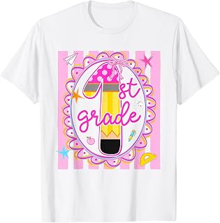Striped Preppy 1st Grade Back to School Students Kids Girls T-Shirt