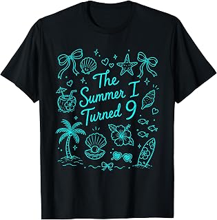 The Summer I Turned 9 Tropical Beach Birthday T-Shirt