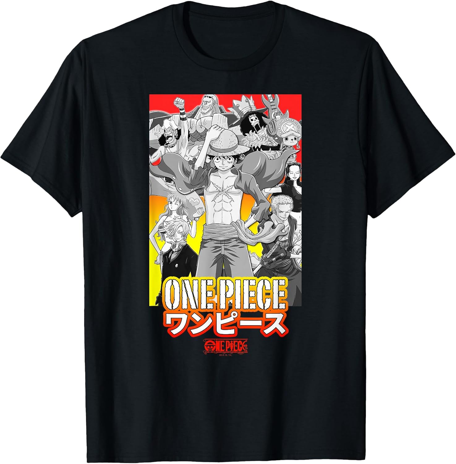 Anime Character Collage with Stencil Logo T-Shirt