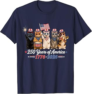 250 Years of America Cats Patriotic Cat 4th of July Cat T-Shirt