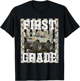 Striped Camo Back to School First Grade Monster Truck Boys T-Shirt