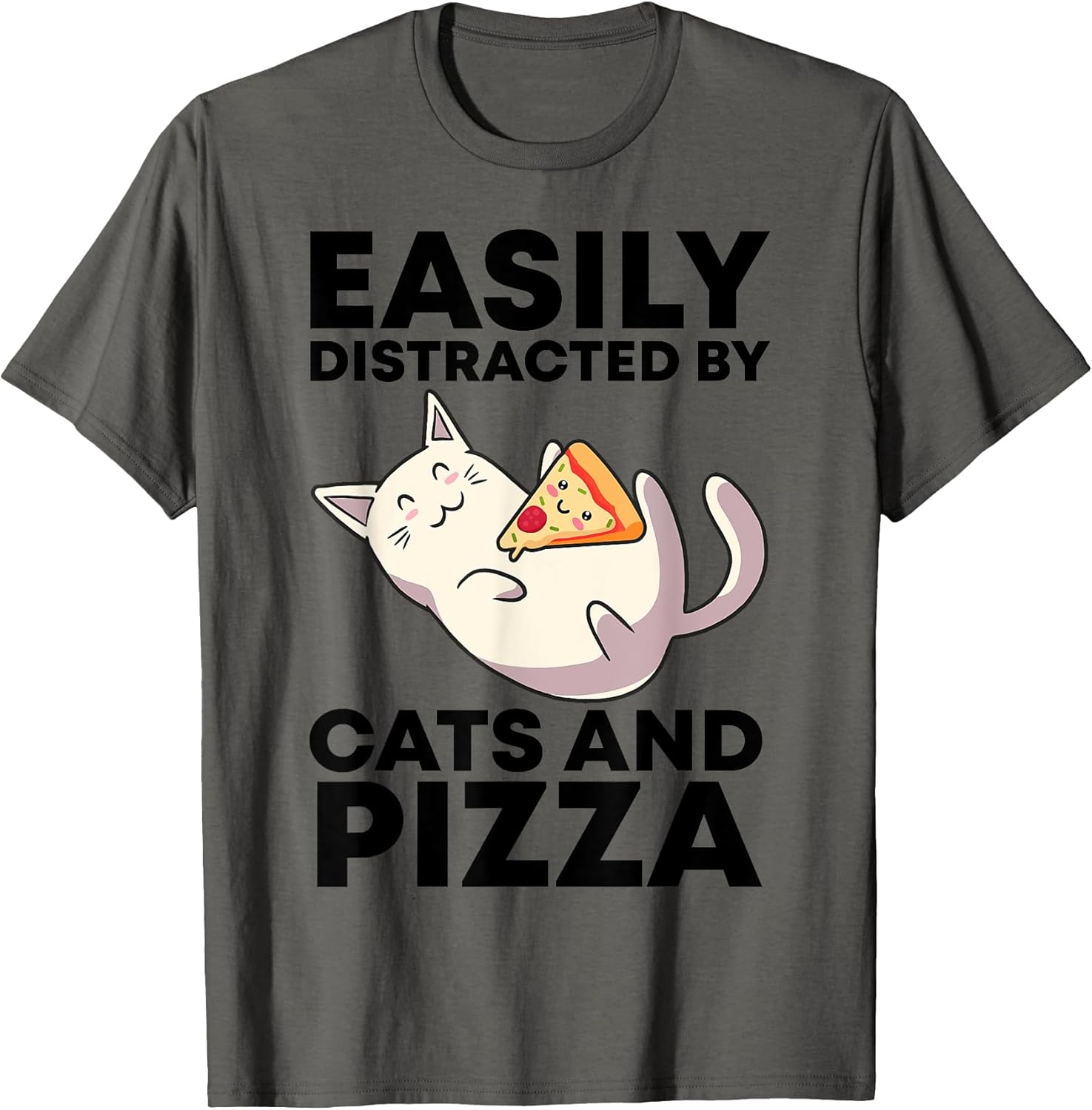 Easily Distracted By Cats And Pizza Kawaii Cat Lovers Gift Men Women Girls Kids T-Shirt