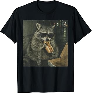 Raccoon Eating Hot Dog Graphic Tee Funny Animal Meme T-Shirt