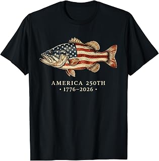 USA 250th 1776 2026 Patriotic Bass Fishing T-Shirt