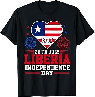 Liberia Independence Day 1847 Patriotic Heart Liberian Flag T-Shirt