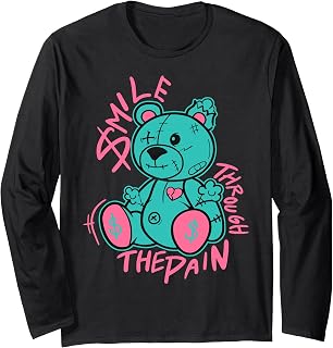 Ultra Pink Teal Aqua Black Graphic Match Long Sleeve T-Shirt