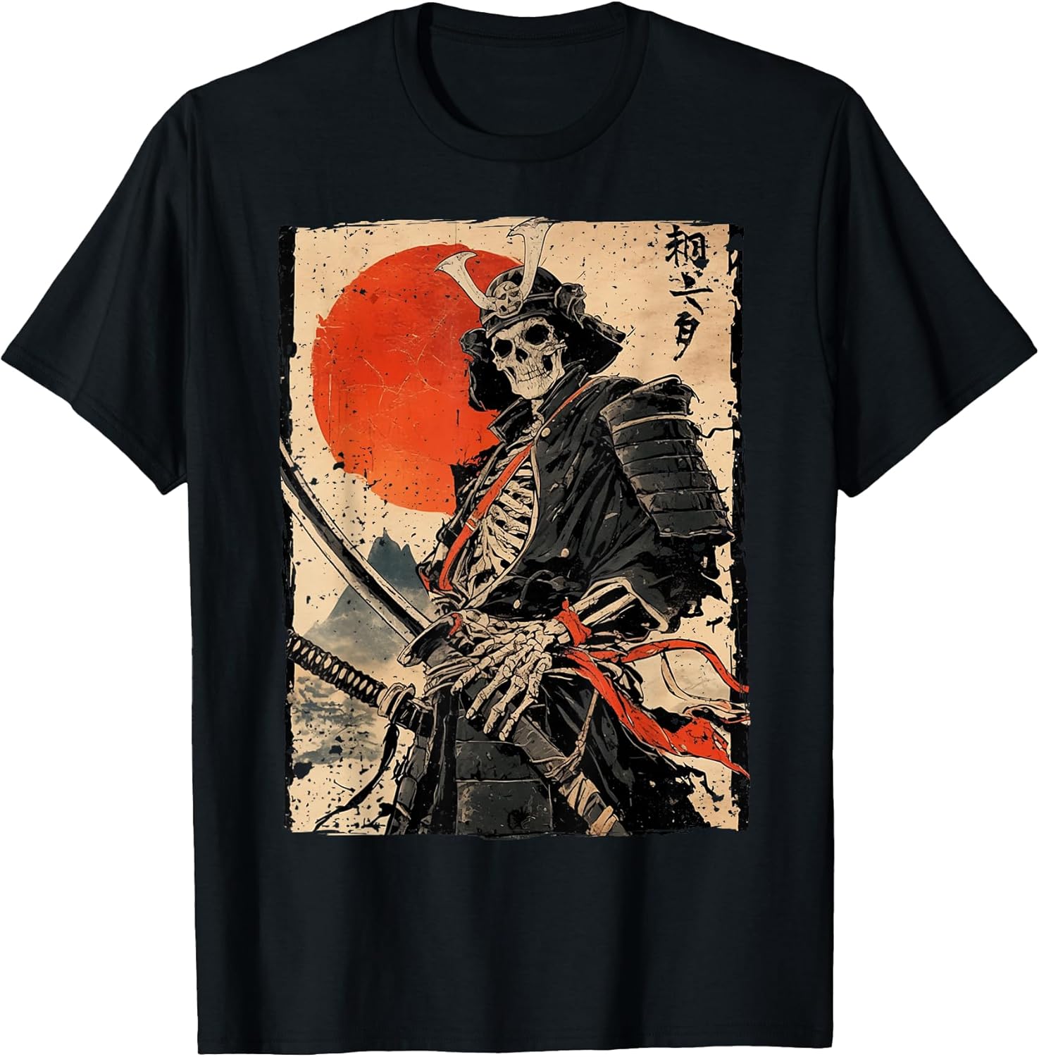 Japan Samurai Warrior Skeleton Ukiyo Ink Artwork Samurai T-Shirt