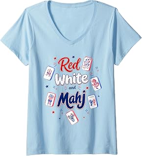 Women's Red White and Mahj 4th of July Patriotic Mah Jong Player V-Neck T-Shirt
