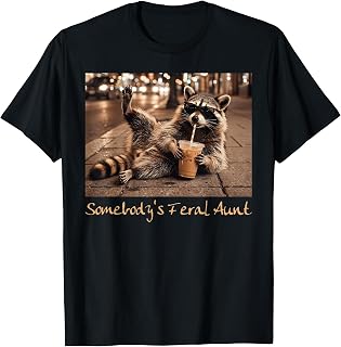 Somebody's Feral Aunt Funny Raccoon Coffee Pregnancy Reveal T-Shirt