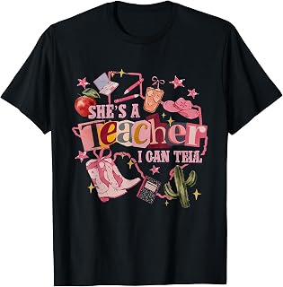 Retro Cute She's A Teacher I Can Tell Western Back to School T-Shirt