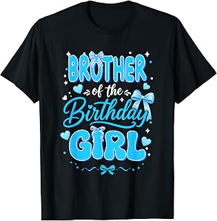 Brother of The Birthday Girl Family Coquette Bow Blue Cute T-Shirt
