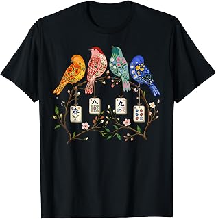 Floral Mahjong Bird on Tile Branch Chinese Game Mah Lovers T-Shirt