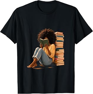 Black Woman and Books Afro Girl Book Lover T-Shirt