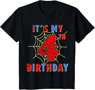 Its My 4th Birthday 4 Year Old Spider Web Birthday Party T-Shirt