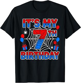 Its My 7th Birthday Boy 7 Year Old Spider Web Birthday Party T-Shirt