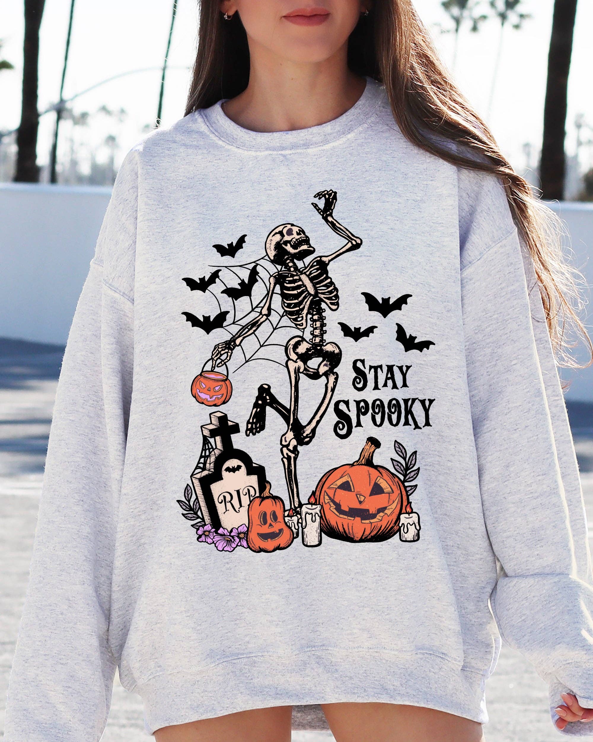Stay Spooky, Skeleton, Halloween, Jack-O-Lantern Sweatshirt T-Shirts, Hoodie | PodTeesHub.com