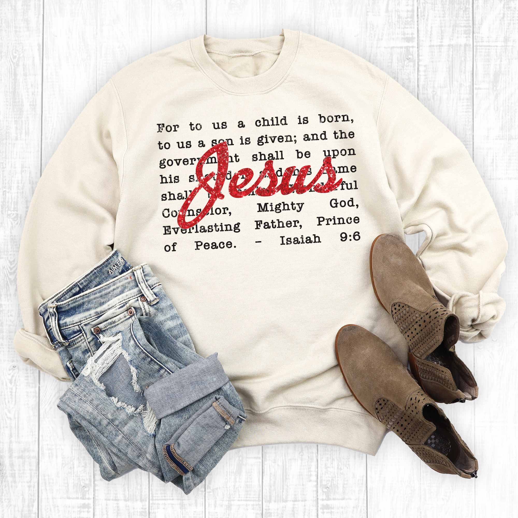 Faith Faux Glitter Christmas Isaiah 9:6 Graphic Sweatshirt T-Shirts, Hoodie | PodTeesHub.com