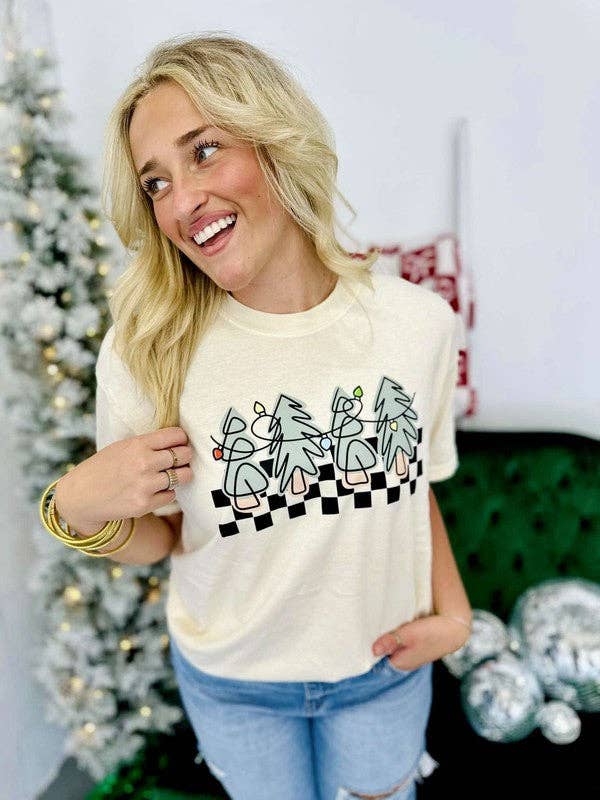 Doodle Christmas Tree Checkered Dtf Tee Hoodie, Sweatshirt | PodTeesHub.com