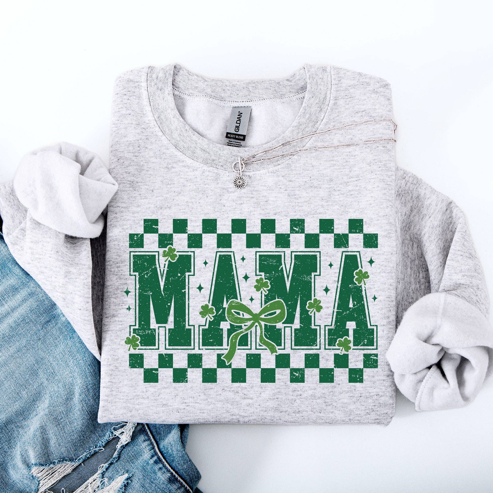 Mama, Checkered, Ribbon, St Patrick's Day Clover Sweatshirt T-Shirts, Hoodie | PodTeesHub.com
