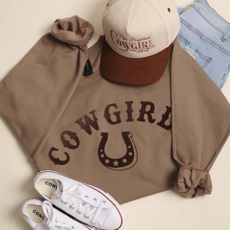 Cowgirl Horseshoe Crewneck Heavyweight Sweatshirt T-Shirts, Hoodie | PodTeesHub.com