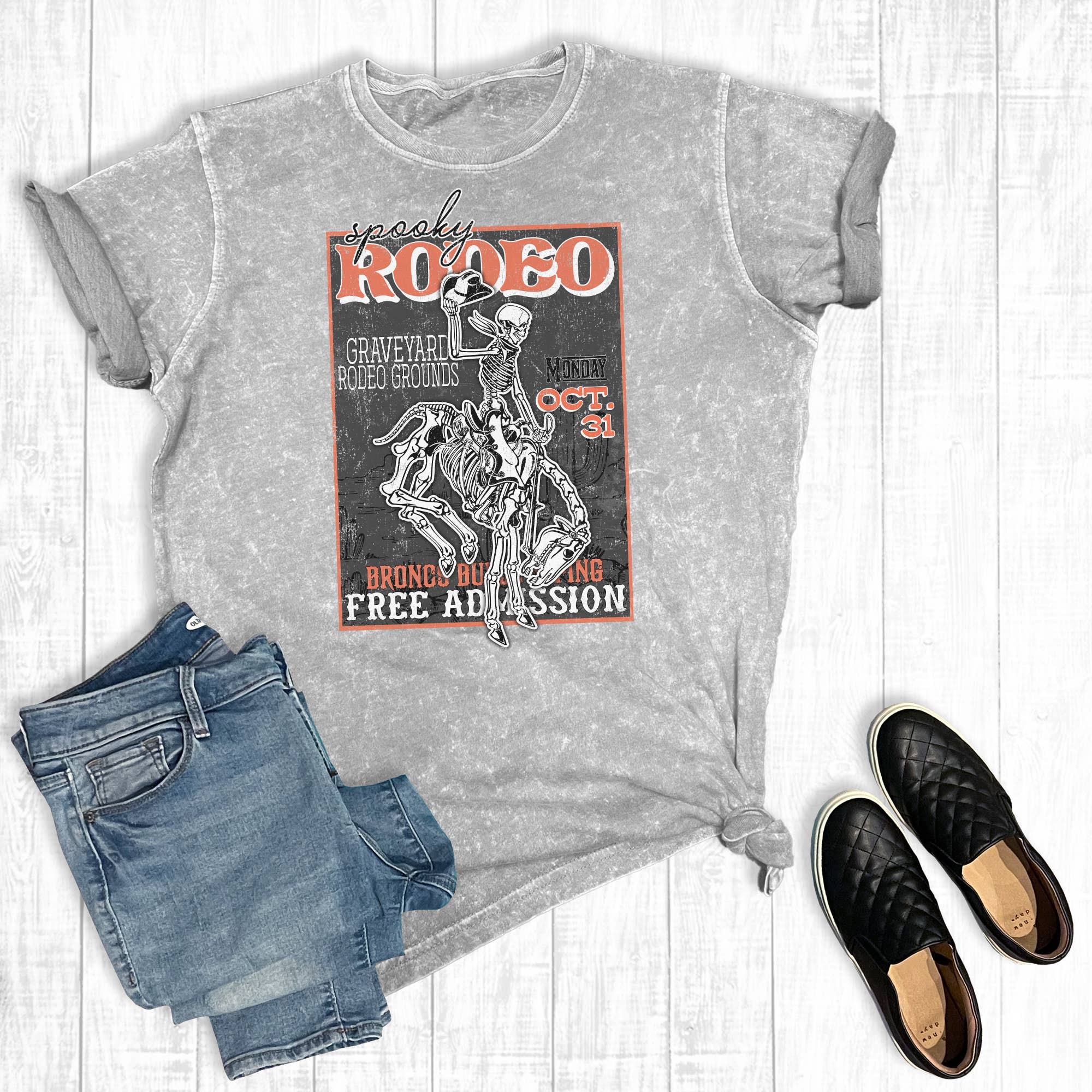 Western Vintage Halloween Rodeo Mineral Wash Graphic Tee Hoodie, Sweatshirt | PodTeesHub.com