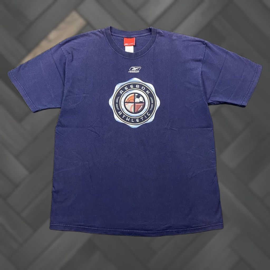 Reebok T Shirt Men S Size Large Blue Short Sleeve Graphic Tee Sports Logo Hoodie, Sweatshirt | PodTeesHub.com