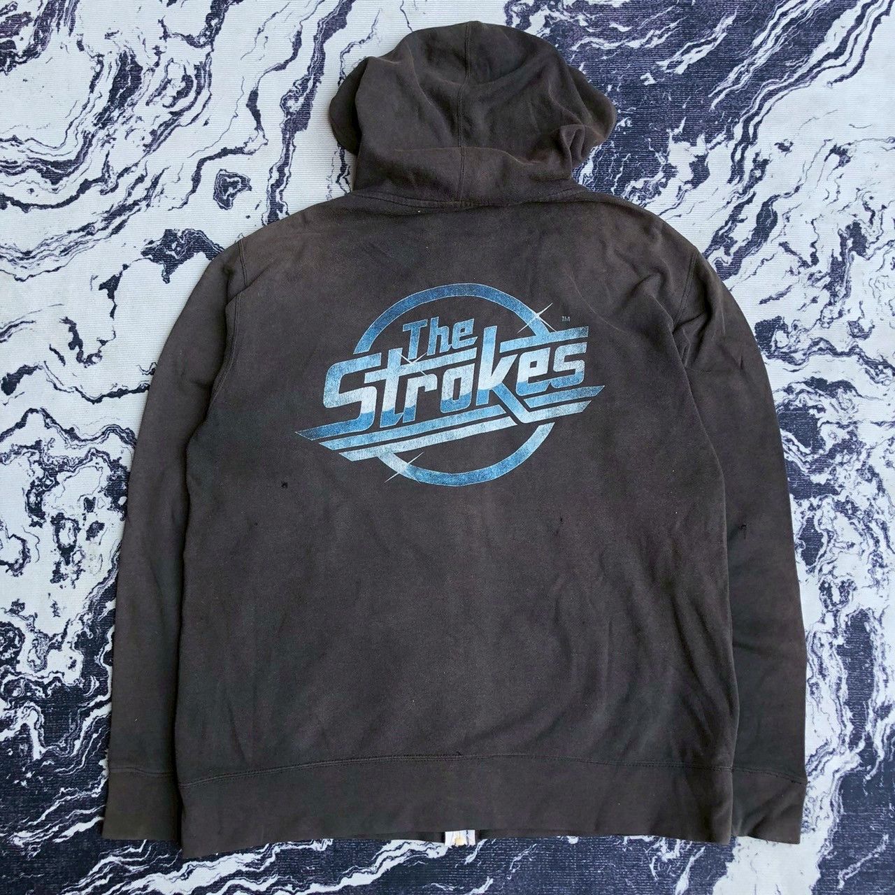 Band Tees The Strokes 2000s Faded Zip Hoodie W Back Graphic Sweatshirt | PodTeesHub.com