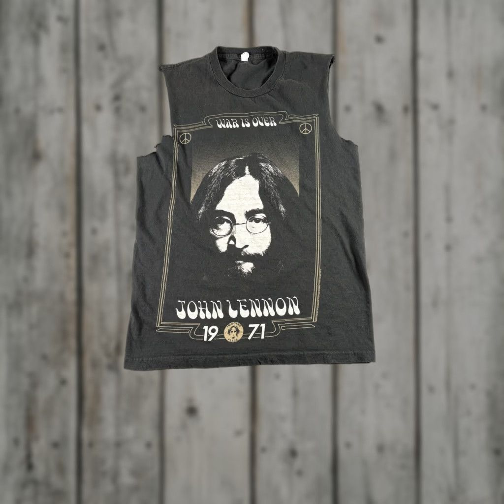 Vintage John Lennon Shirt Mens Small Black War Is Over 1971 Cut Off Sleeveless 70s Hoodie, Sweatshirt | PodTeesHub.com