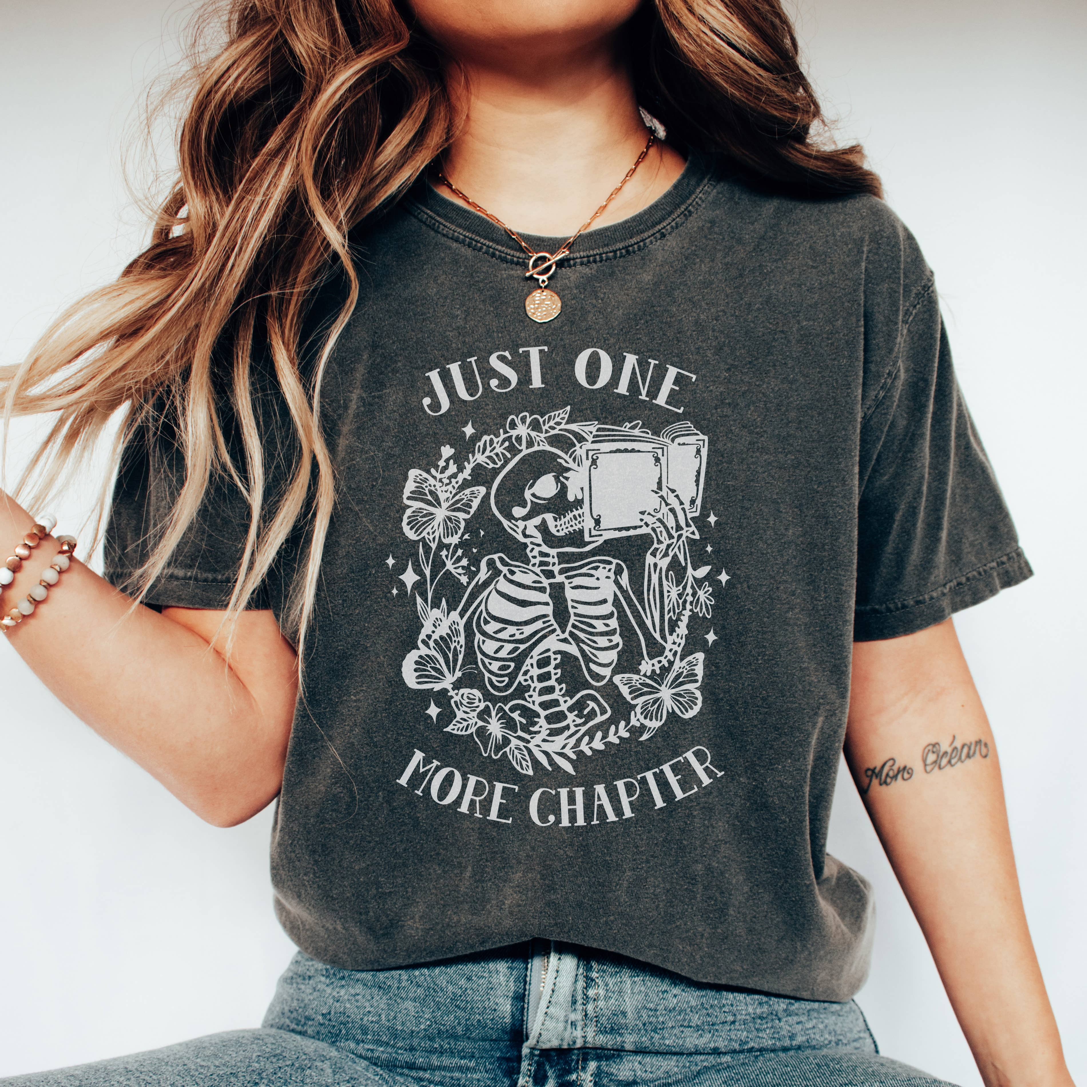 Just One More Chapter Book Graphic Shirt, Skeleton T Shirt Hoodie, Sweatshirt | PodTeesHub.com