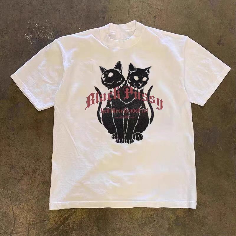 Vintage White Casual Retro Double Headed Cat Print T-Shirts, Hoodie, Sweatshirt