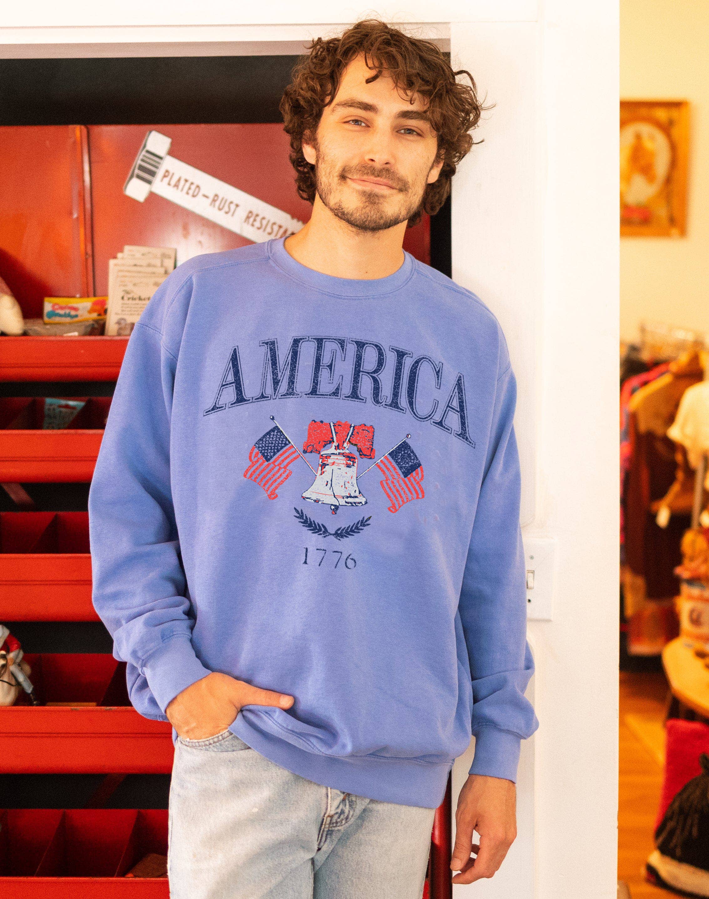 4th of July American Bell Flo Blue Comfort Colors Sweatshirt T-Shirts, Hoodie | PodTeesHub.com
