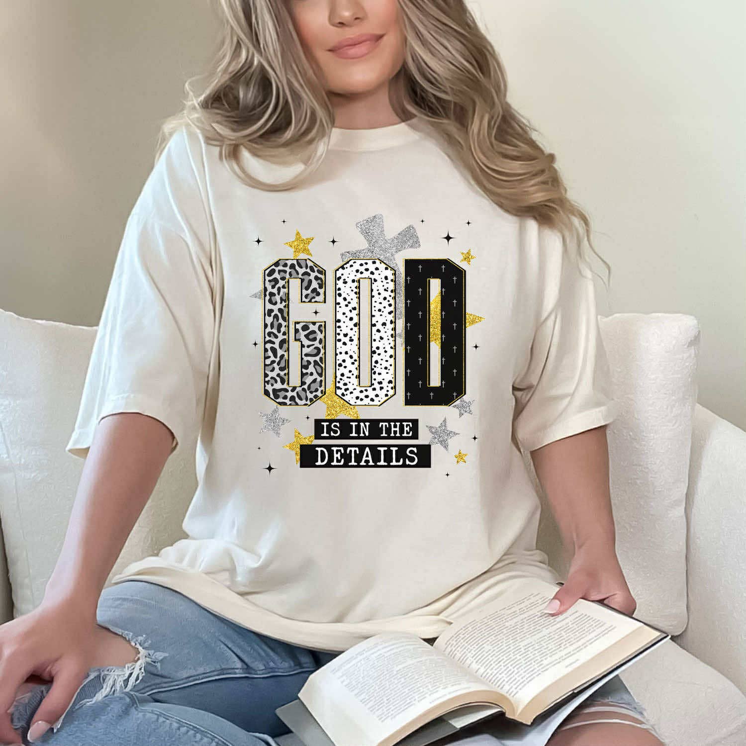 God Is in the Details Faux Glitter Tee Hoodie, Sweatshirt | PodTeesHub.com
