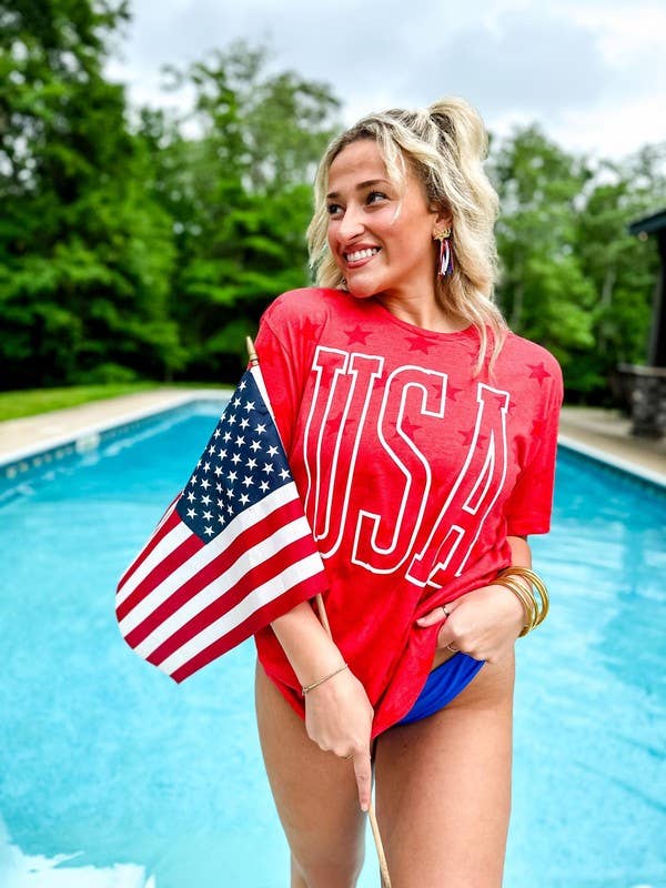 Tall USA Outline Puff Star Tee Hoodie, Sweatshirt | PodTeesHub.com