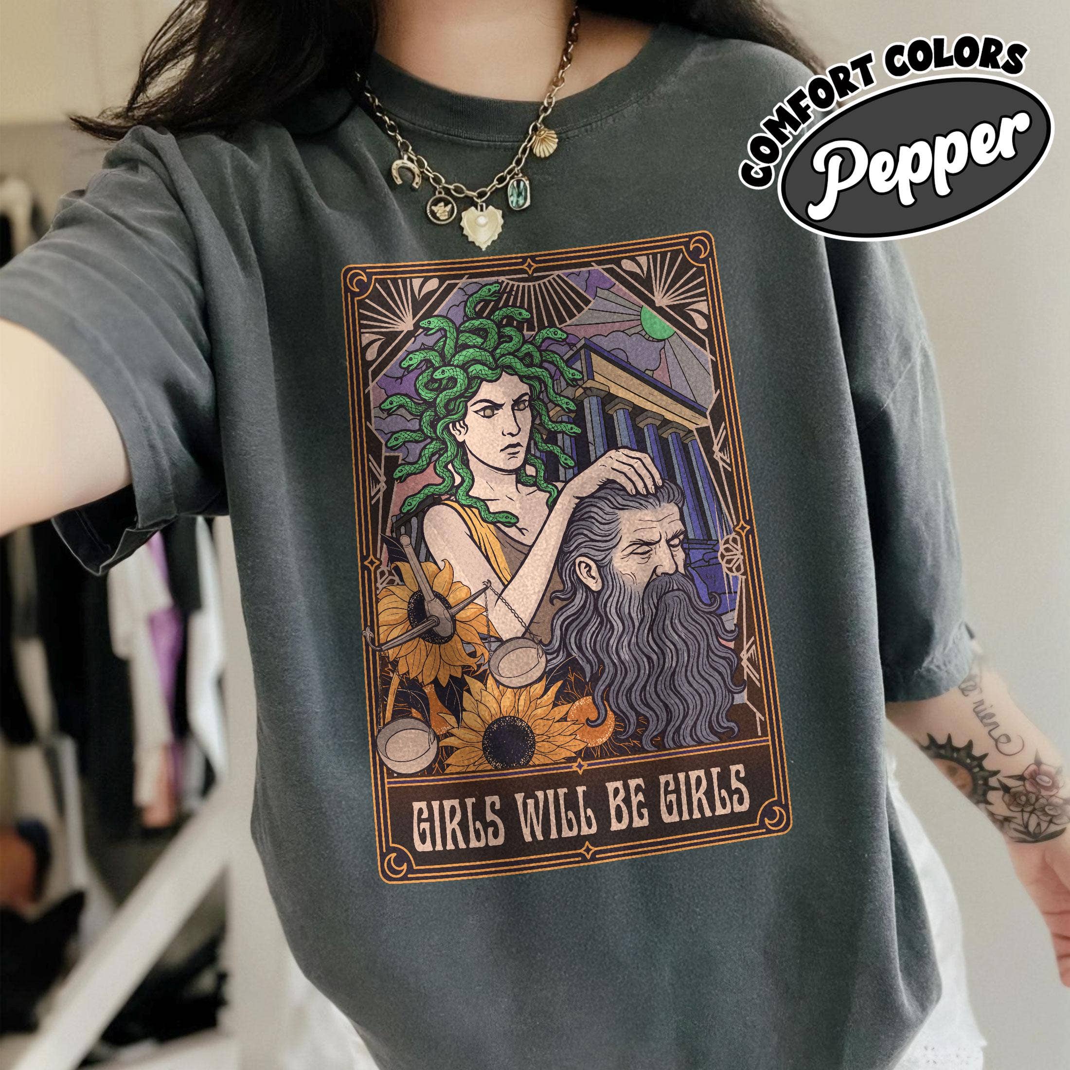 Empowered Women Retro Medusa Feminism Tarot Graphic Tee Hoodie, Sweatshirt | PodTeesHub.com