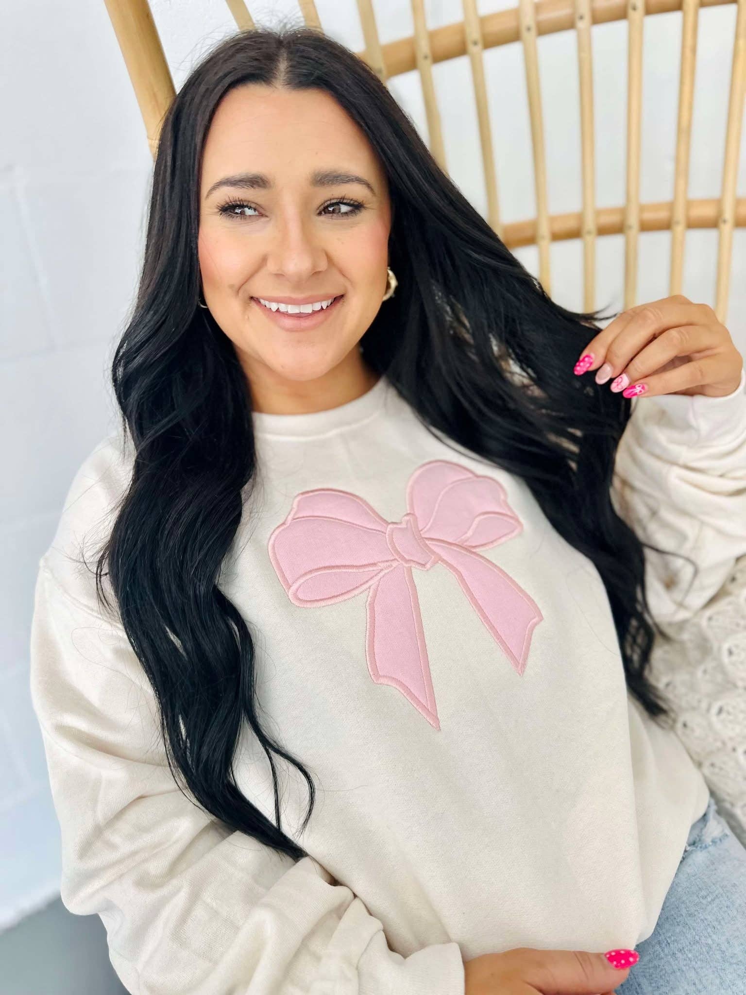 Bow Applique Embroidered Sweatshirt T-Shirts, Hoodie | PodTeesHub.com