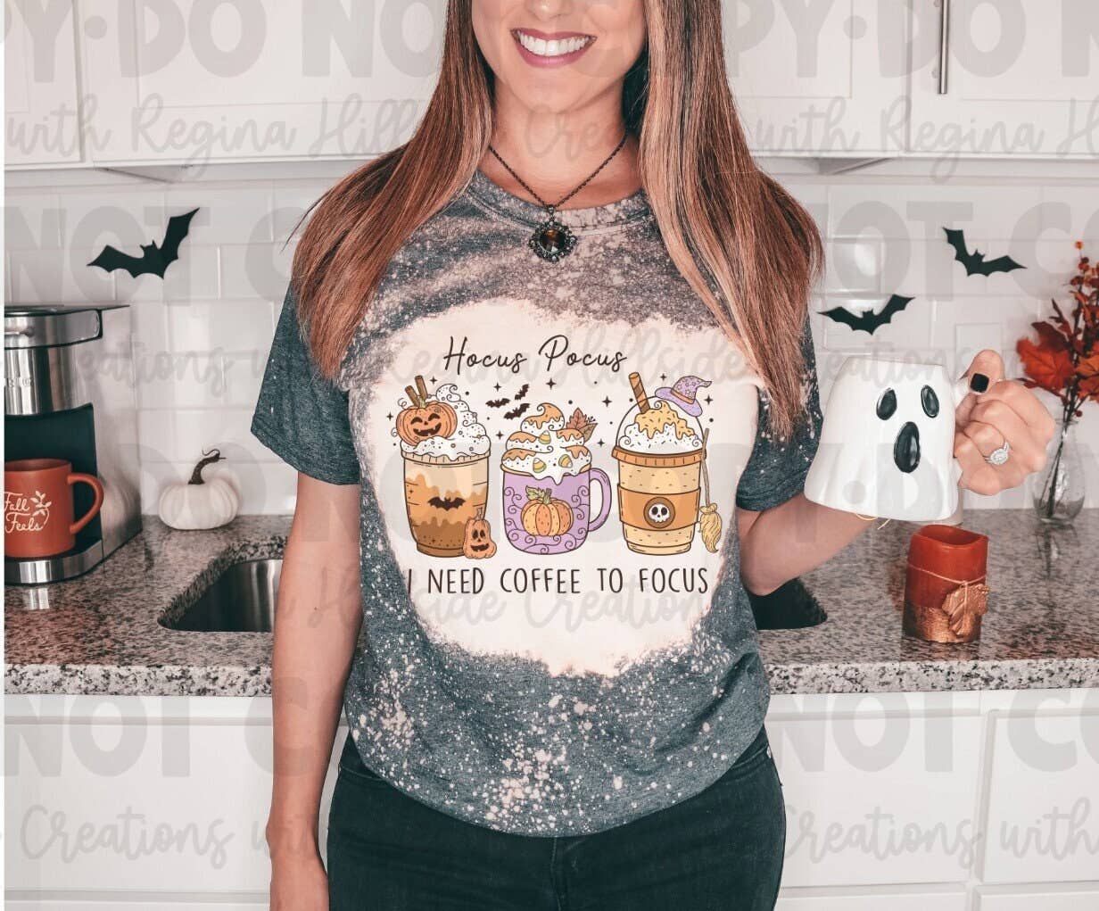 Bleached Tee Hocus Pocus - Coffee To Focus, Retro Halloween Hoodie, Sweatshirt | PodTeesHub.com
