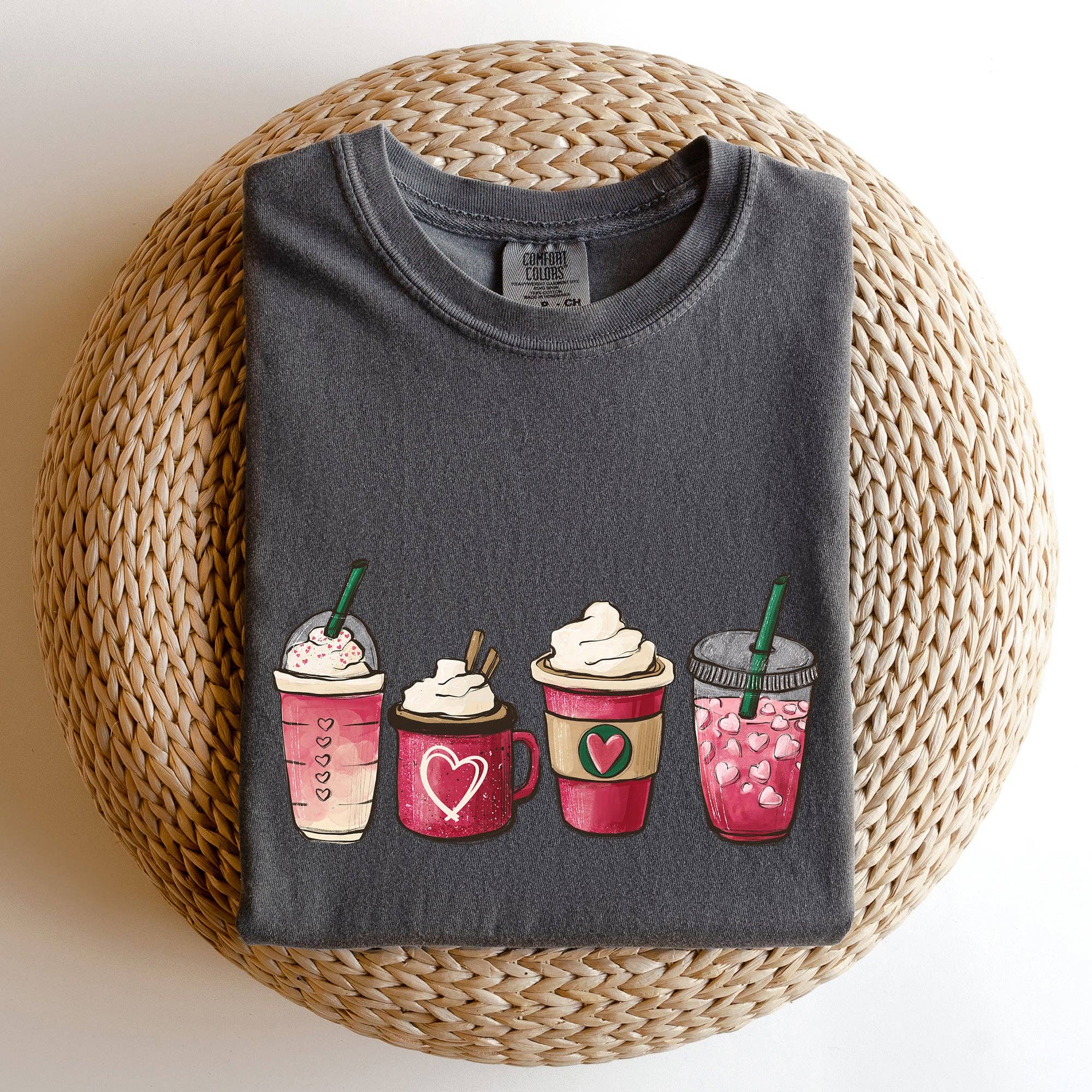 Valentine's Coffee, Drinks, Comfort Colors Tshirt, Valentine's Day Hoodie, Sweatshirt | PodTeesHub.com