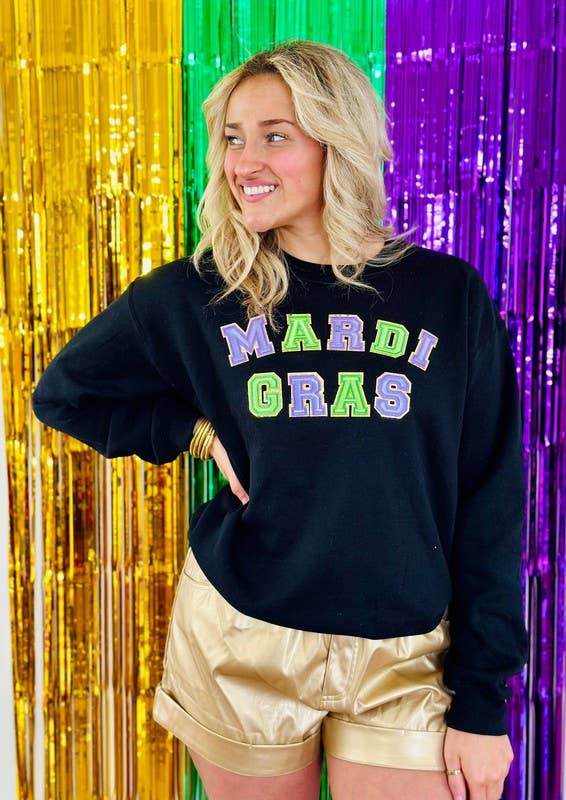 Mardi Gras Alternating Chenille Patch Sweatshirt T-Shirts, Hoodie | PodTeesHub.com