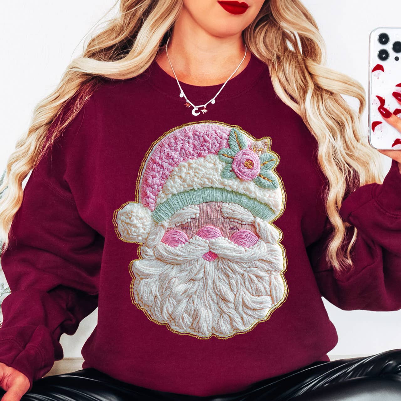 Faux French Knot Santa Sweatshirt T-Shirts, Hoodie | PodTeesHub.com