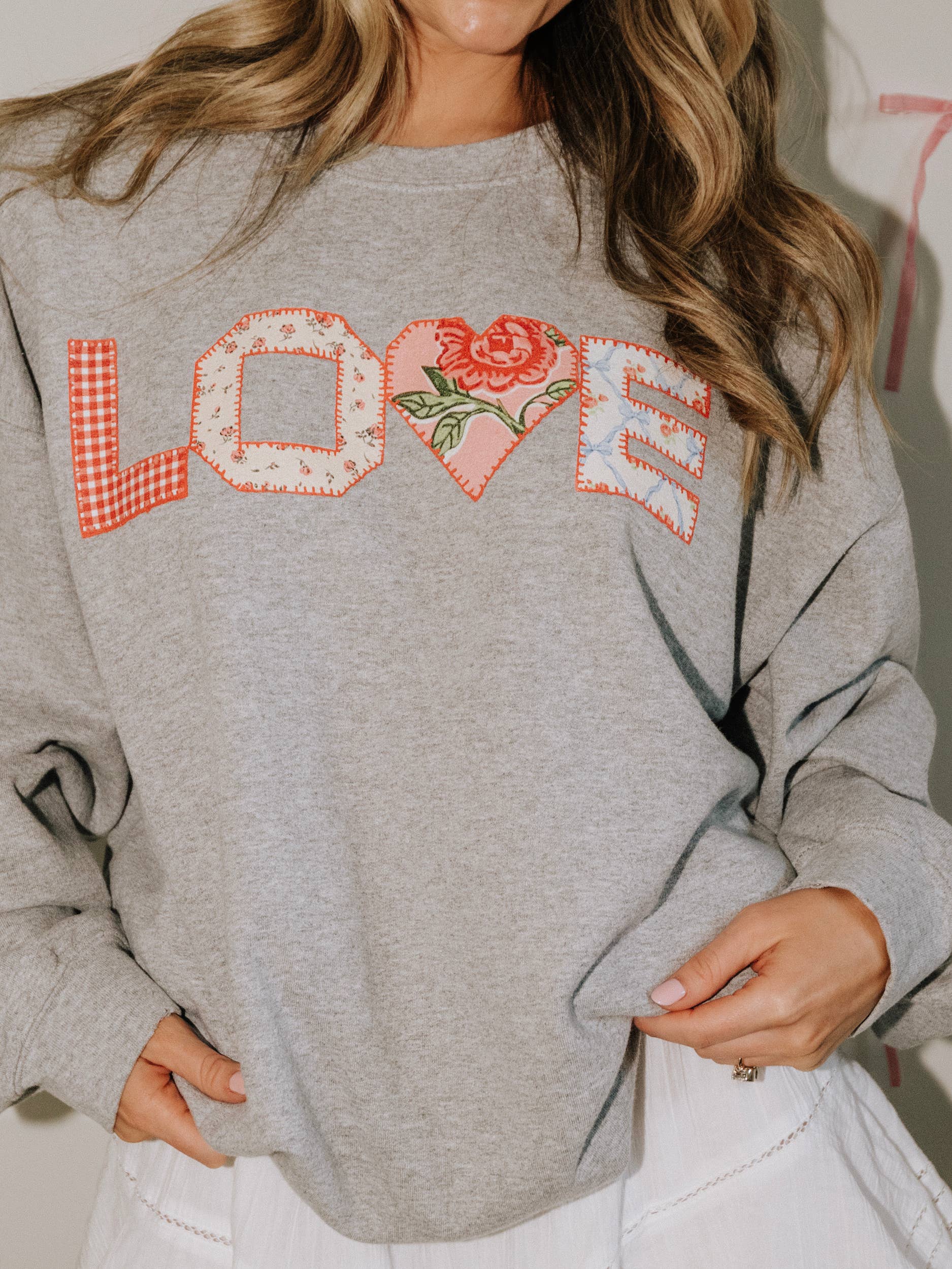 Love Quilted Valentine's Day Gray Thrifted Sweatshirt T-Shirts, Hoodie | PodTeesHub.com
