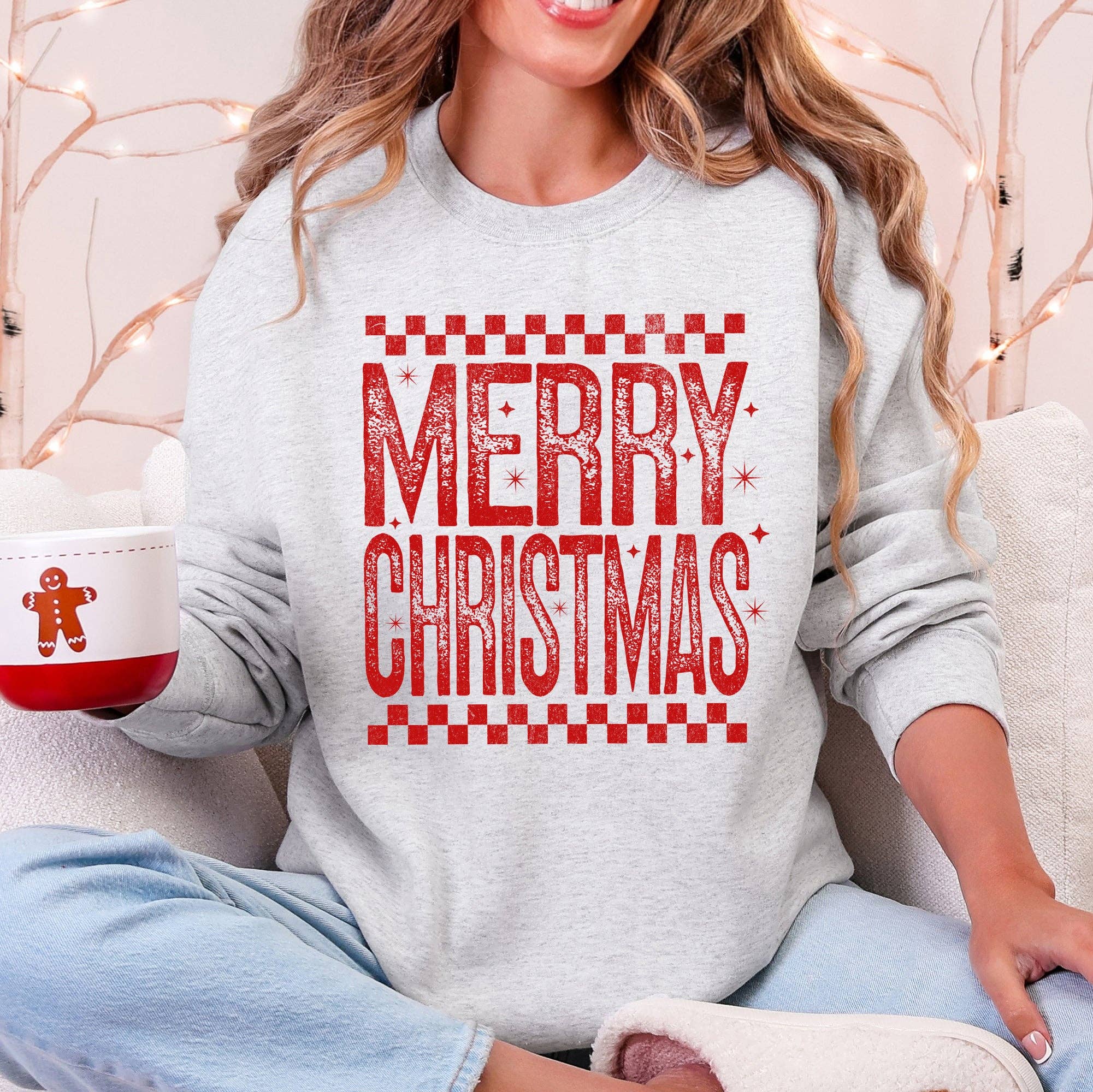 Merry Christmas, Checkered, Retro, Vintage, Cute Sweatshirt T-Shirts, Hoodie | PodTeesHub.com