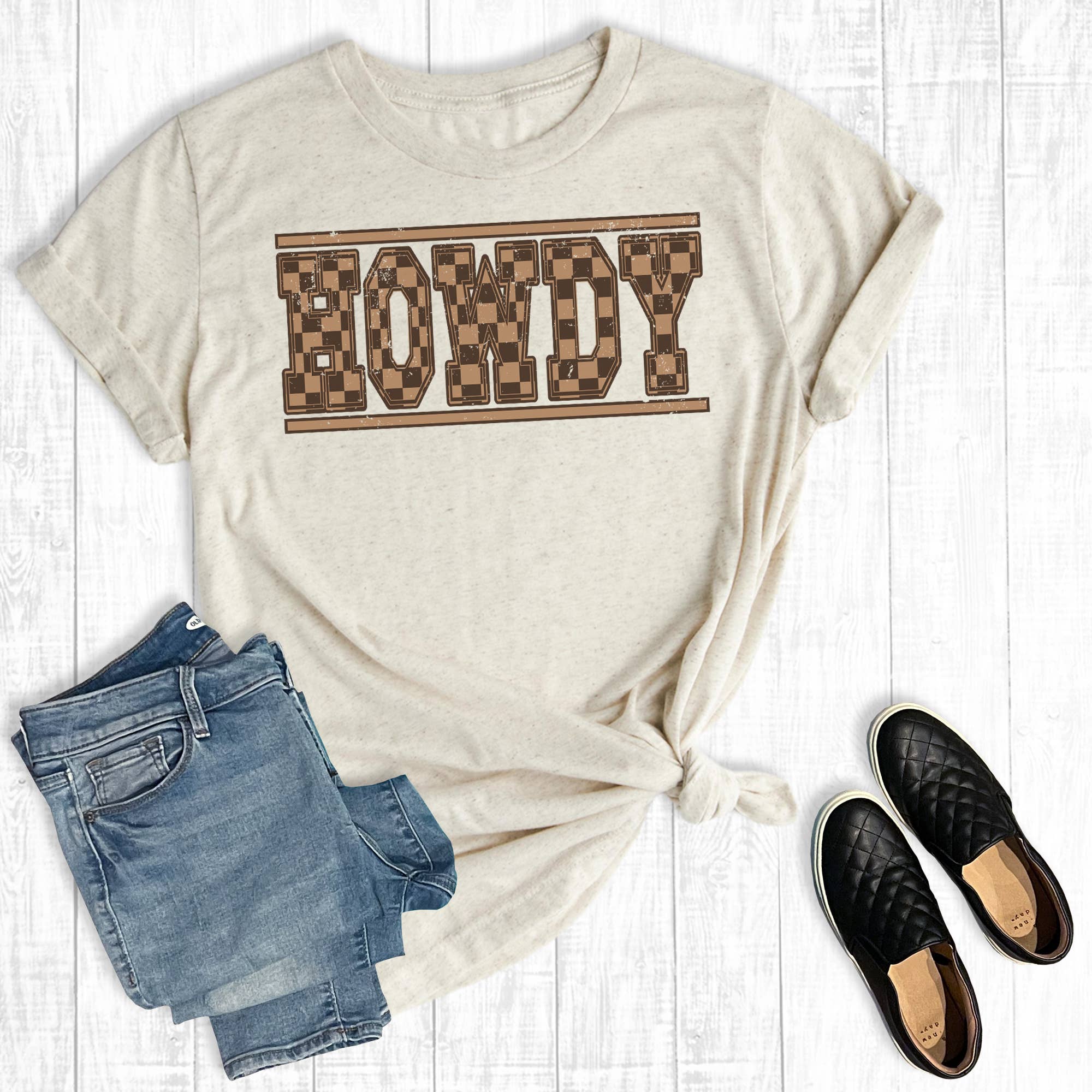 Western Checkered Howdy Graphic Tee Hoodie, Sweatshirt | PodTeesHub.com