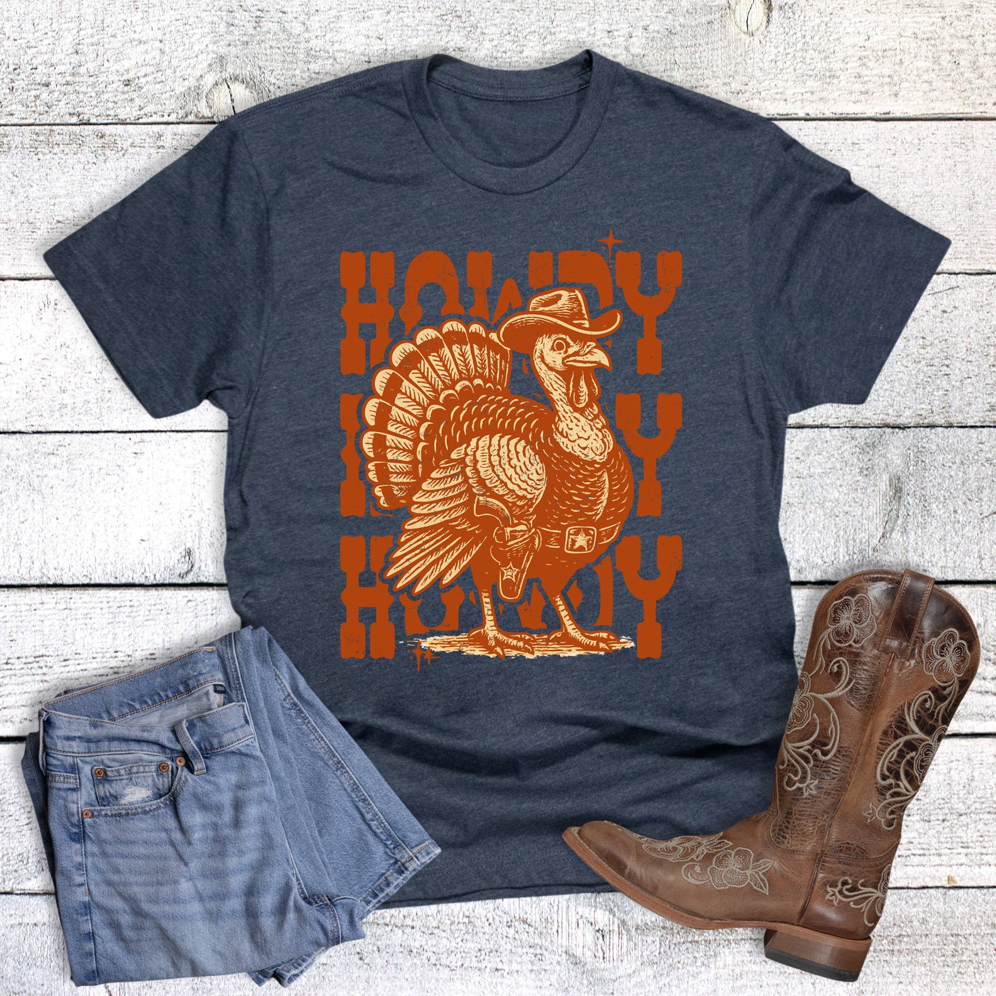 Western Fall Howdy Turkey Graphic Tee Hoodie, Sweatshirt | PodTeesHub.com