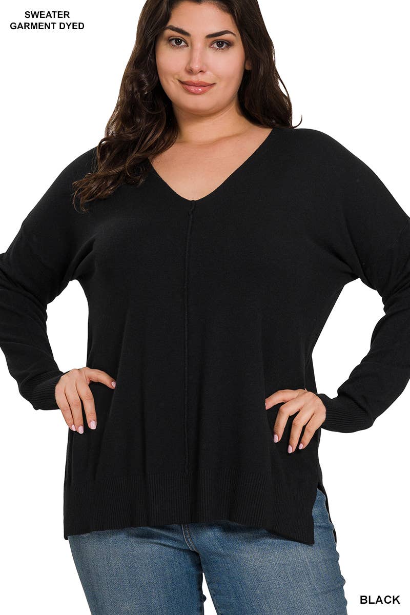 ._ SI-24854 Plus Size Garment Dyed Front Seam Sweater T-Shirts, Hoodie, Sweatshirt | PodTeesHub.com