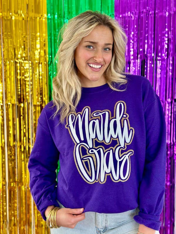 Mardi Gras Cursive Double Puff/Glitter Tee 2 Hoodie, Sweatshirt | PodTeesHub.com