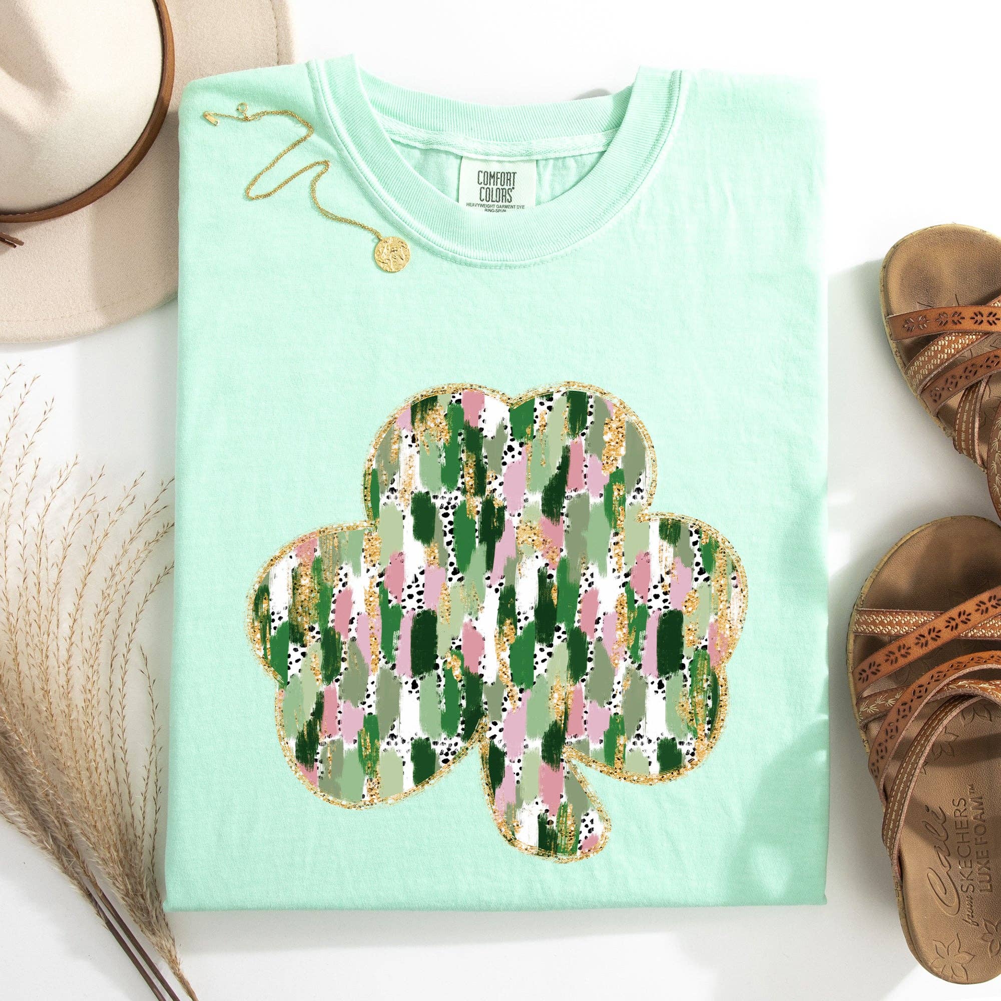 Painted Faux Glitter St Patrick's Day Shamrock Clover Tshirt Hoodie, Sweatshirt | PodTeesHub.com