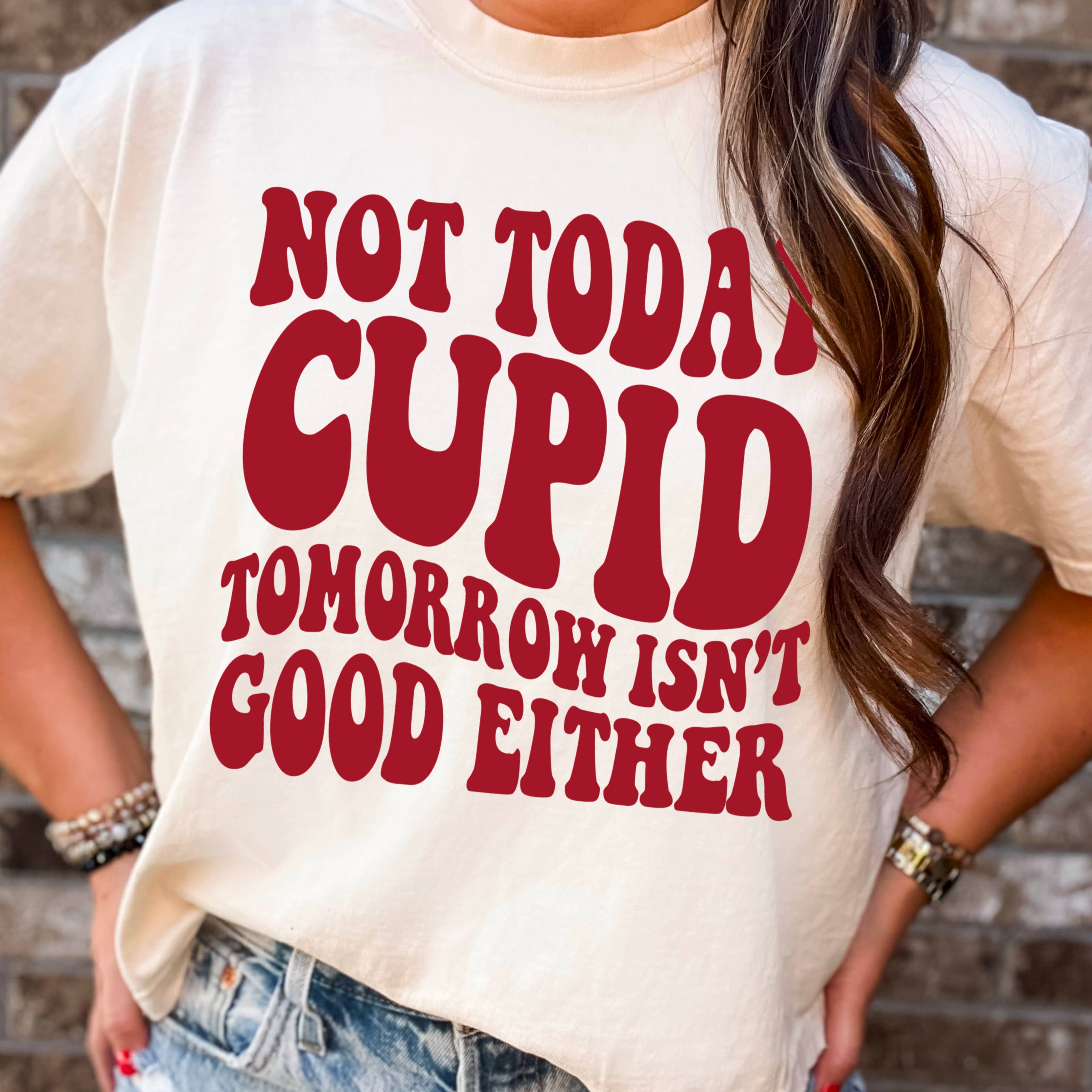 Not Today Cupid Valentines Day Graphic Tee | Comfort Colors Hoodie, Sweatshirt | PodTeesHub.com