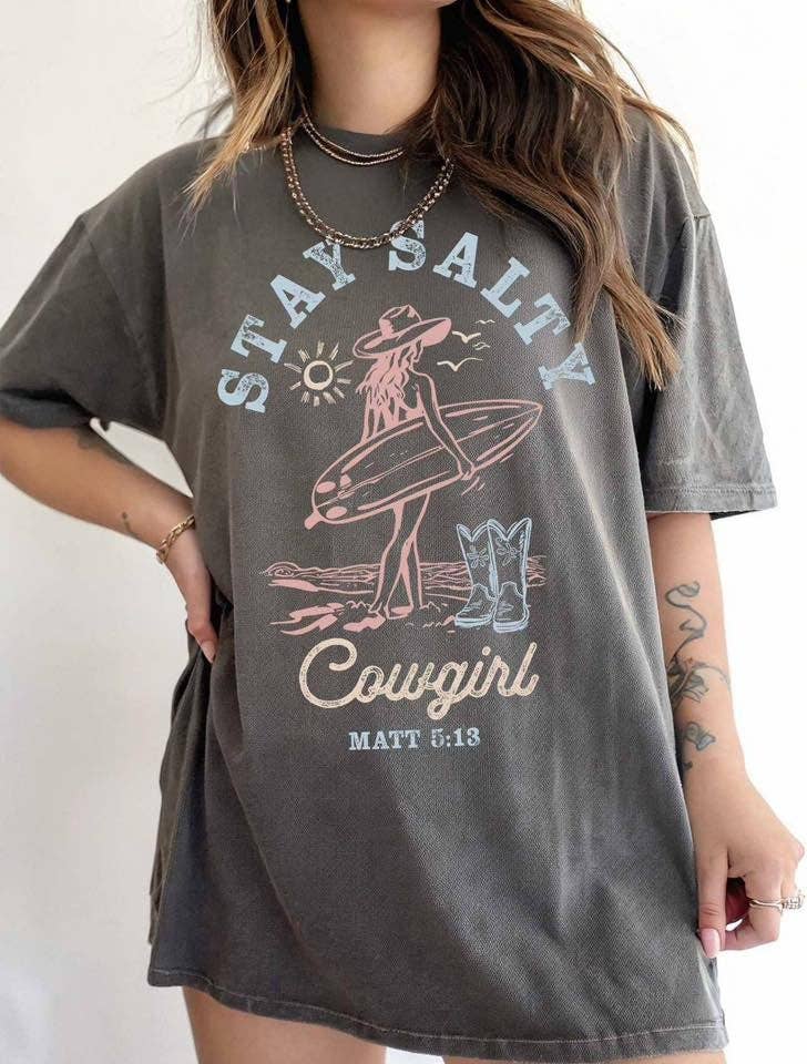 Stay Salty Beach Cowgirl Verse Graphic Tee Hoodie, Sweatshirt | PodTeesHub.com