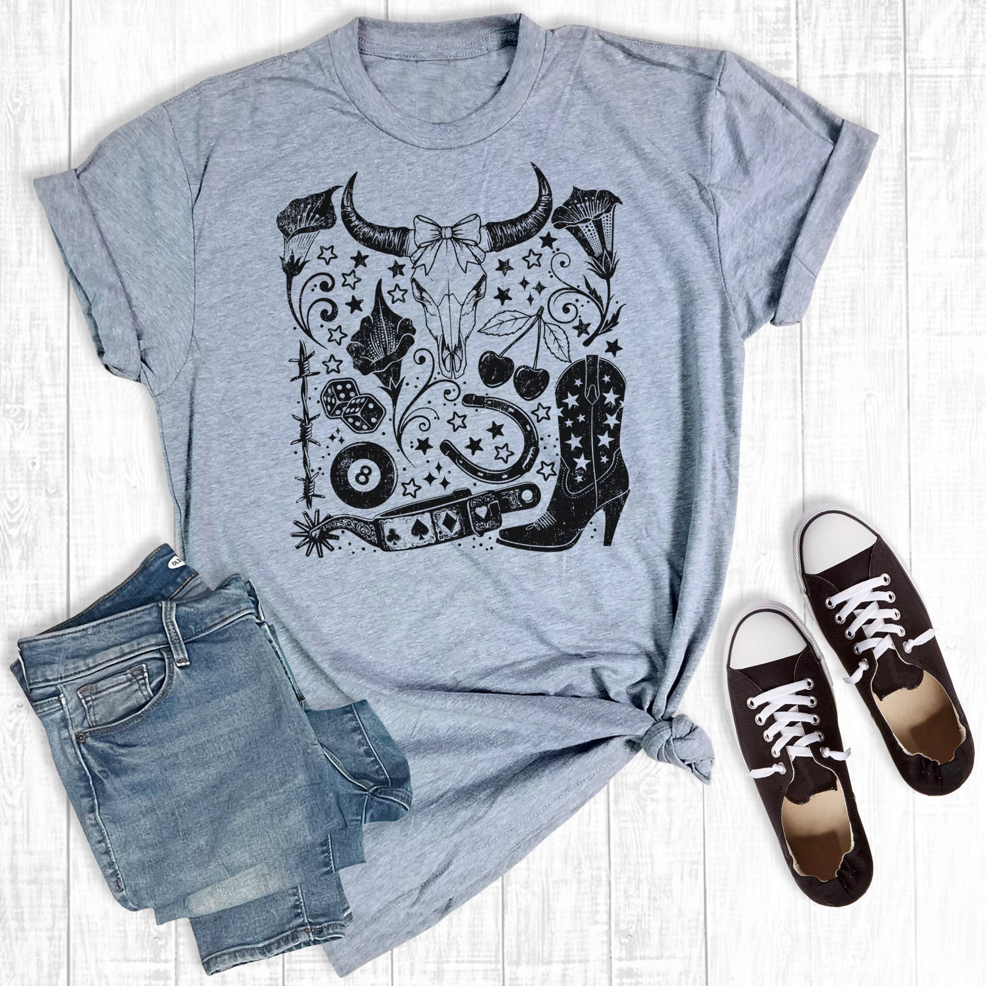 Western Cowgirl Cowskull Graphic Tee Hoodie, Sweatshirt | PodTeesHub.com
